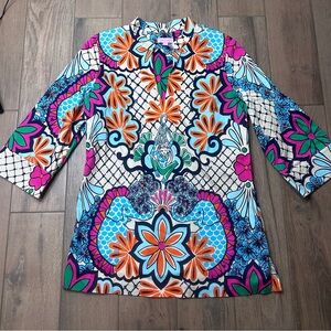 Lilly Pulitzer Palooza Tunic Top Large Multicolor Floral Coastal Resort Preppy